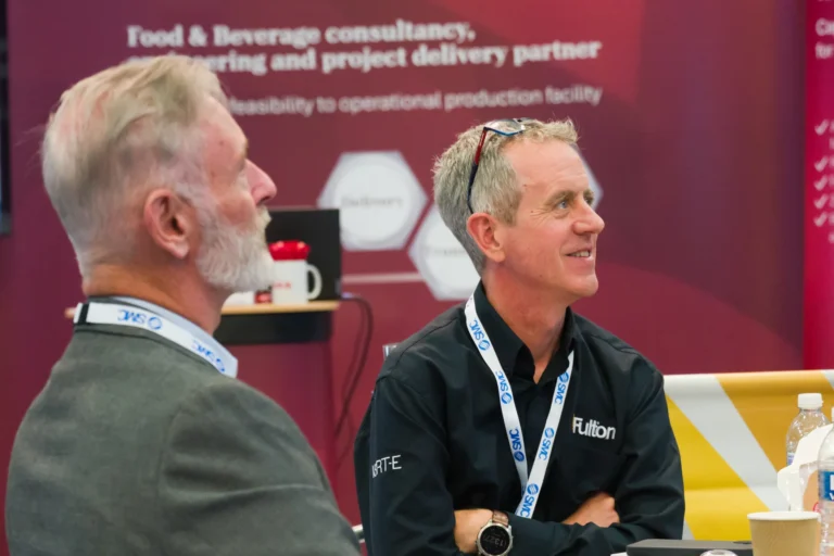 Delegates networking at a table at the 2026 Sustainable Food Factory and Food+Beverage Engineering event.