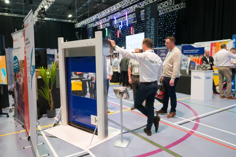 Visitors exploring the exhibition stands at the 2026 Sustainable Food Factory and Food+Beverage Engineering event.